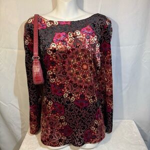 Peck & Peck Burnout Velvet Boho Mandala Top Size‎ 8